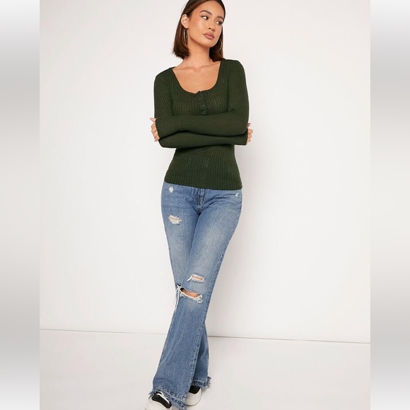 (B29) NEW EvoluSHEIN Scoop Neck Waffle Knit Tee, Size Medium, NWOT in Bag - Picture 5 of 12